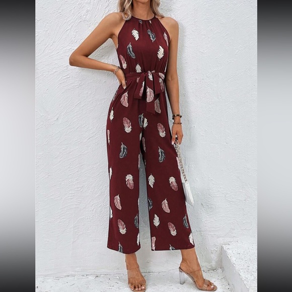 Boho feather print halter jumpsuit - Picture 11 of 16